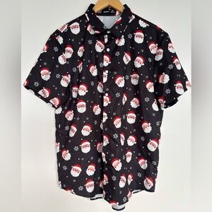 MANFINITY 22” PTP Men's Santa Print Christmas Shirt, Black/Red, Size Large.